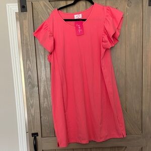 Jess Lea Caitlin Flutter Sleeve Coral Women's  Dress 2XL